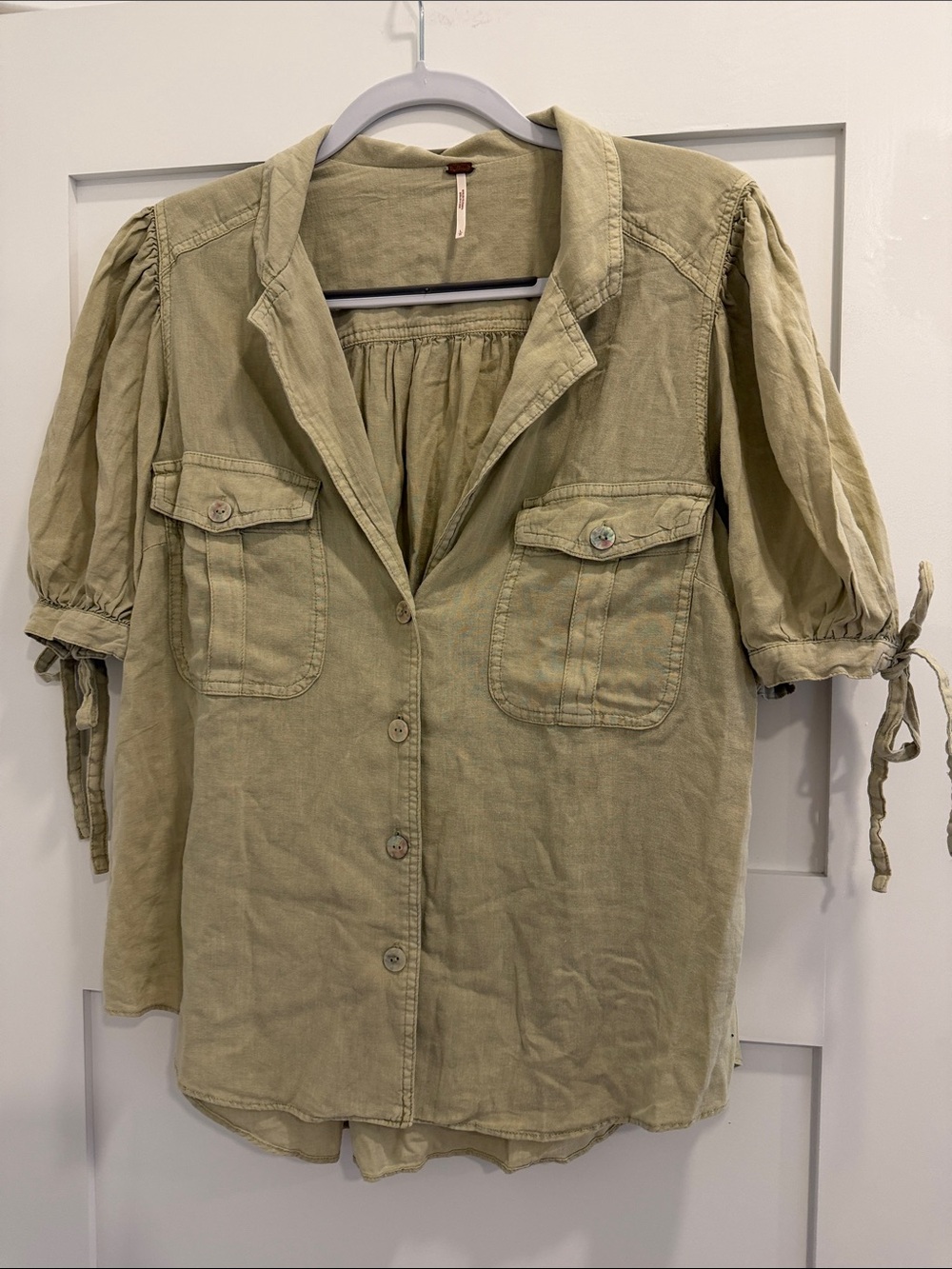 Free People Linen-Blend Safari Utility Shirt — Size Large